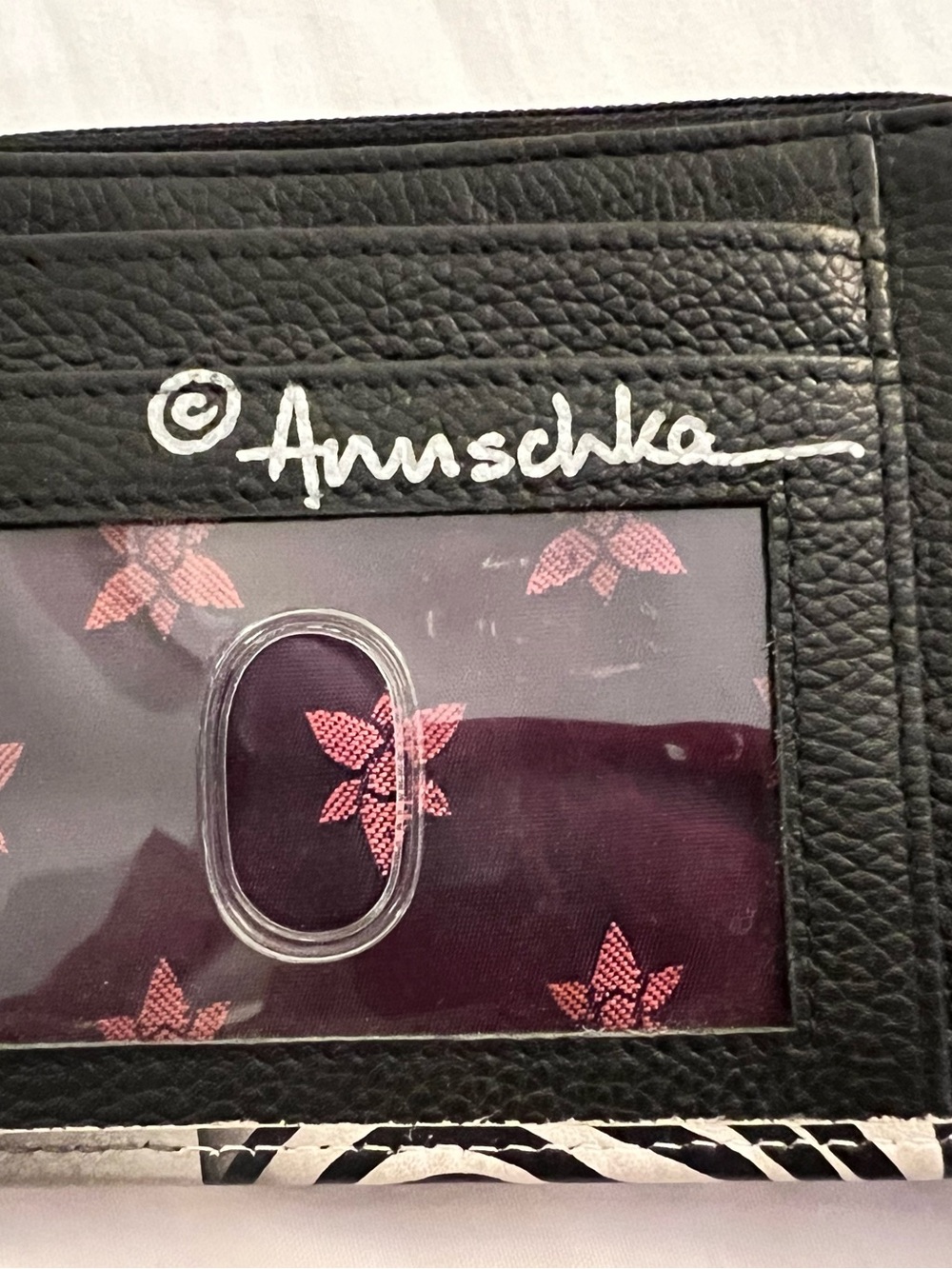 Anuschka Black Floral Accent Card Holder